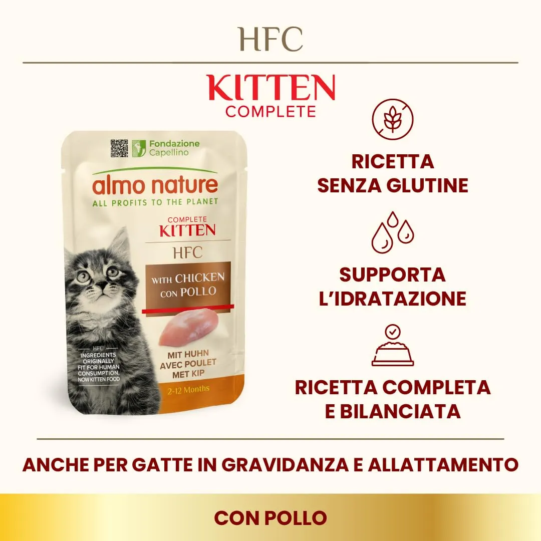 Almo Nature HFC Kitten, Alimento Umido Completo per Gattini con Pollo, Human Grade, Gluten Free, Monoproteico, 55g, Confezione da 24 - immagine 2