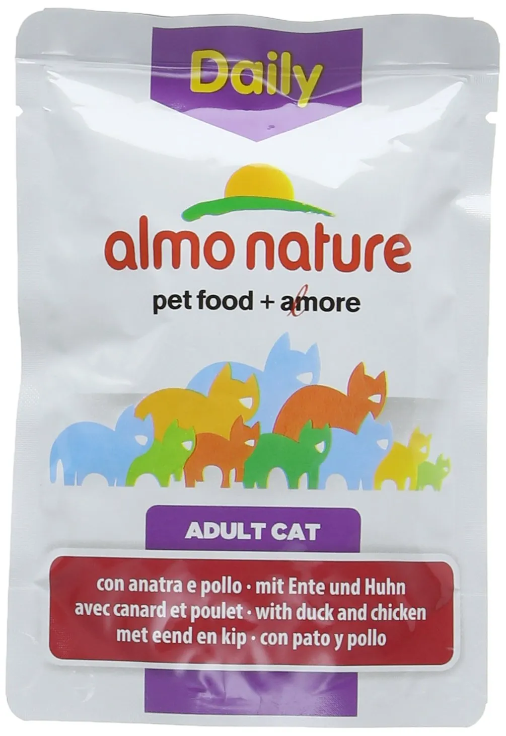 Almo Nature Daily - Alimento Umido Completo per Gatti Adulti con Pollo e Anatra - Bocconcini, Confezione da 2.1 kg (30 x 70 g) - immagine 3