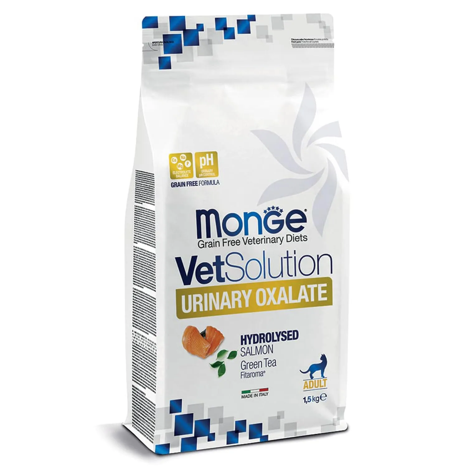 Monge VetSolution Urinary Oxalate Feline Hydrolysed Salmon - Salmone con Tè Verde per Gatti - Confezione da 1,5 Kg - immagine 1