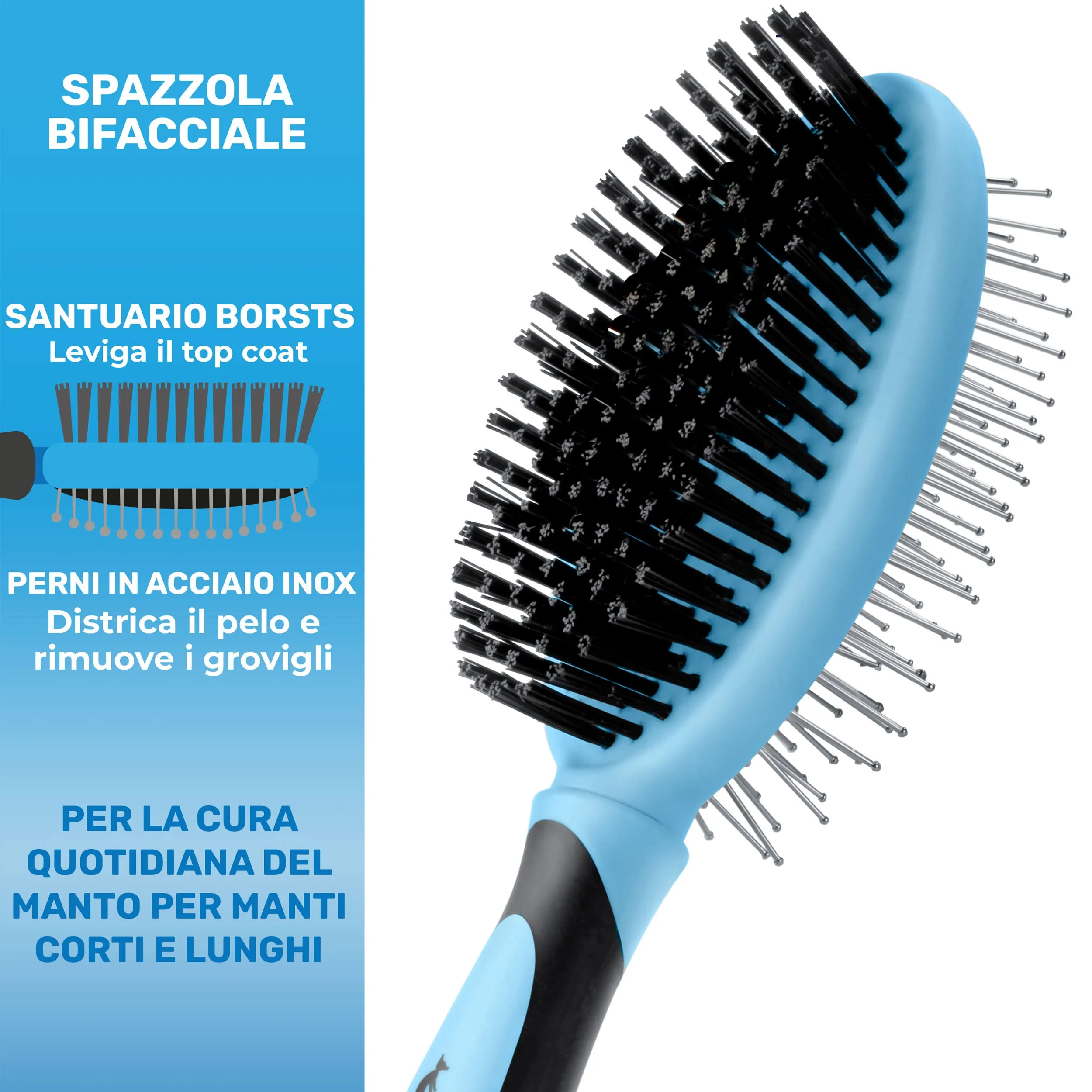 BluePet 2in1 Spazzola per Cani Pelo Lungo e Corto, Pettine Cuccioli e Gatti - immagine 4