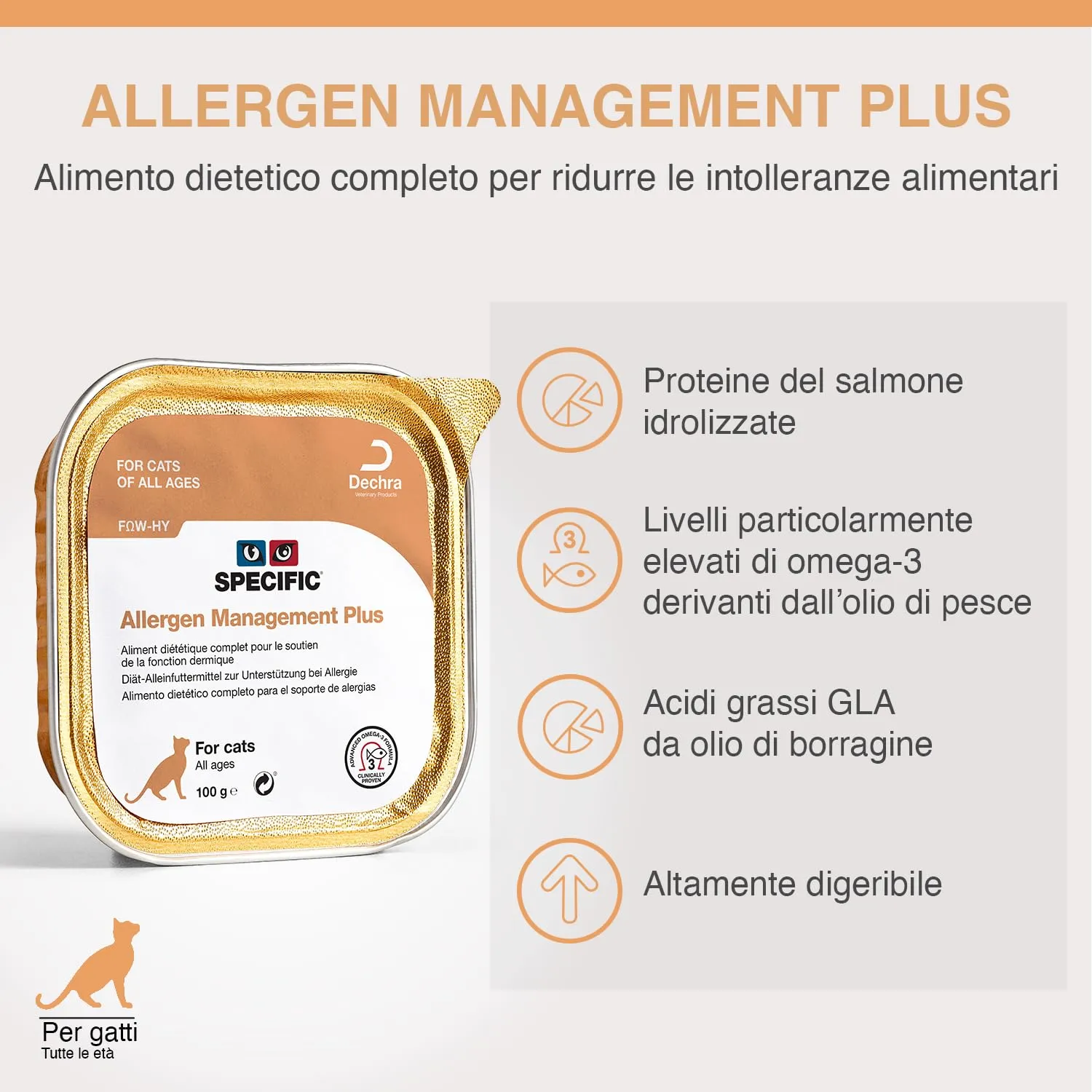 SPECIFIC® Allergen Management Plus (FOW-HY) 7x100 g - Cibo umido ipoallergenico per gatti pluriallercici di tutte le età - Contiene proteine idrolizzate - DECHRA Veterinary Products - immagine 2