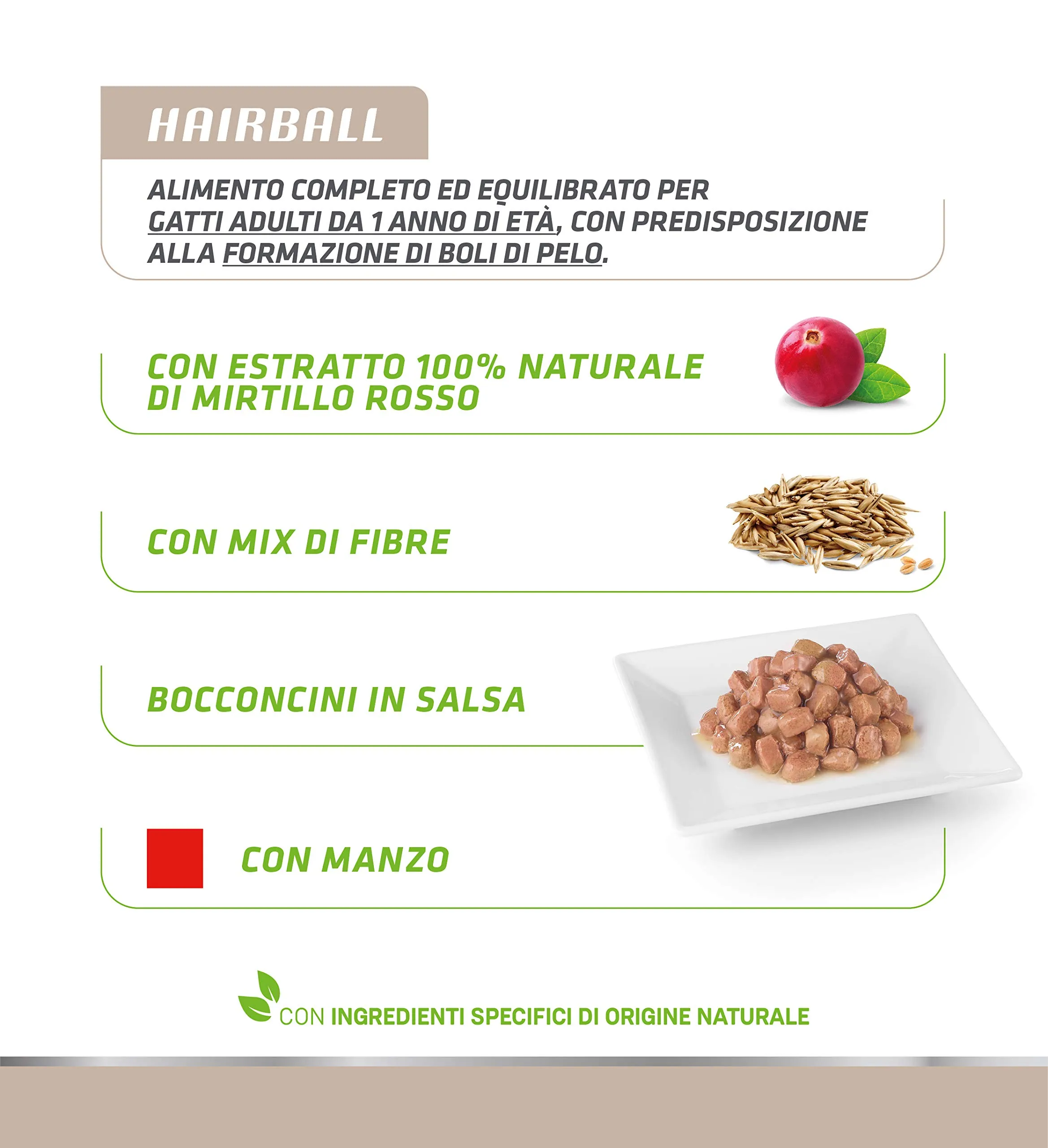 Natural Trainer Hairball Adult Cibo Umido per Gatti con Manzo e Mix di Fibre 12 buste x 85 g - 1020 gr - immagine 4