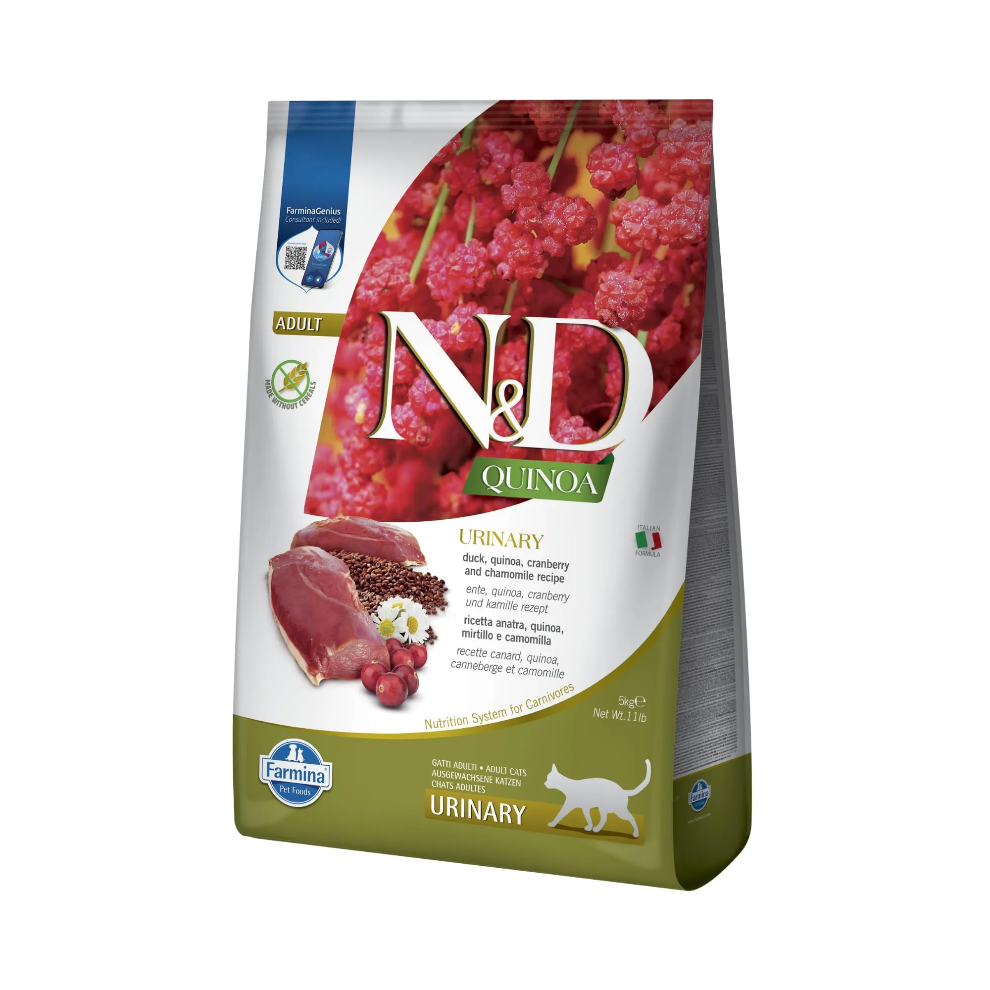 Farmina, N&D Quinoa Urinary, Anatra, Mirtilli & Camomilla, Gatto Adult, 5kg - immagine 1