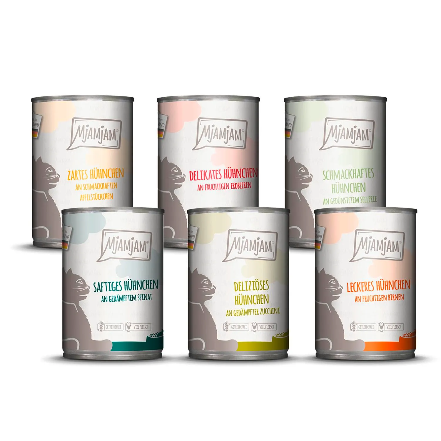 MjAMjAM - Cibo umido premium per gatti - Chicks & Friends Box, confezione da 6 (6 x 400 g), senza cereali con carne extra - immagine 2
