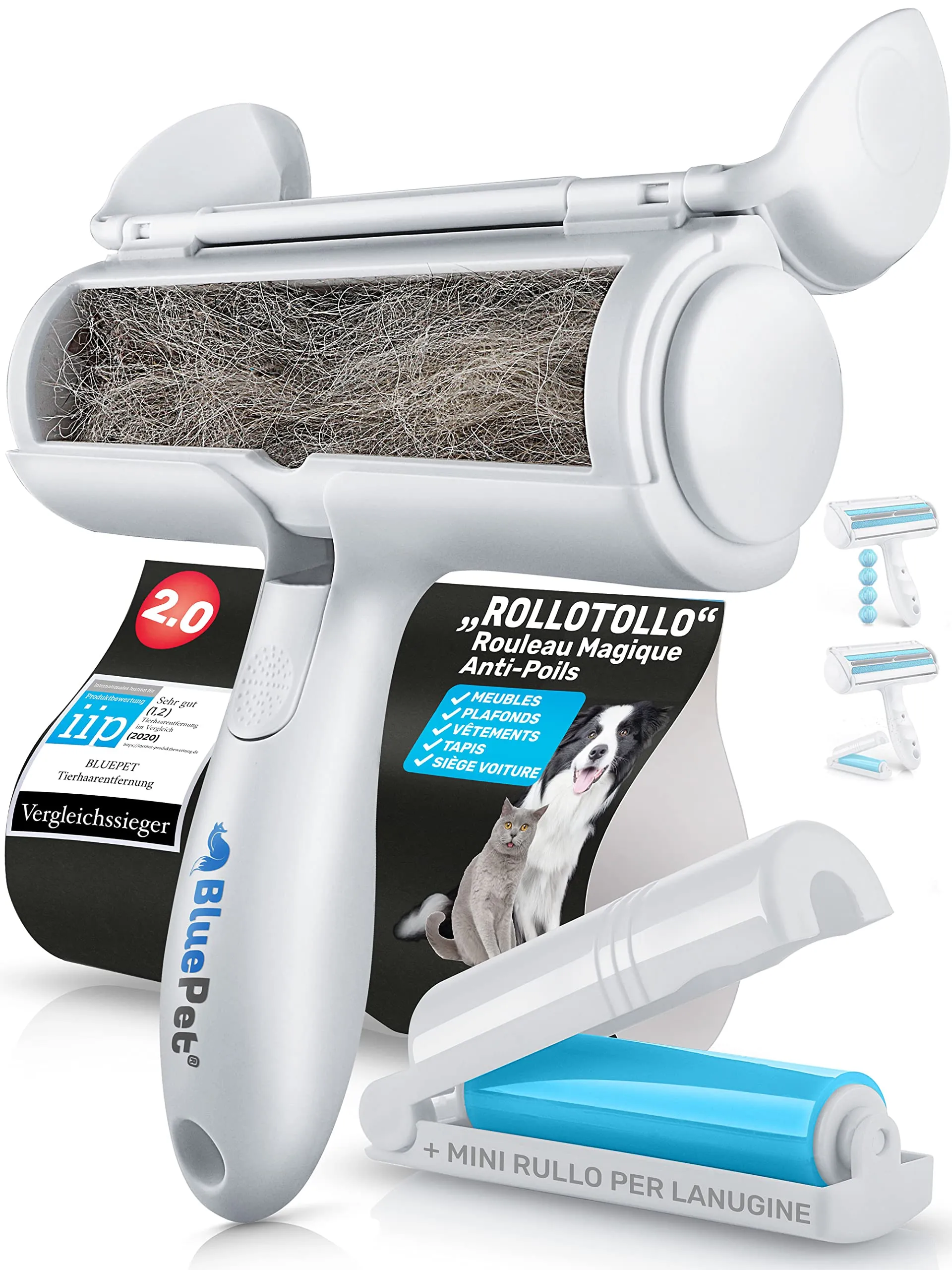 BluePet Spazzola Rimuovi Peli Animali, Riutilizzabile + Rullo Adesivo - immagine 1
