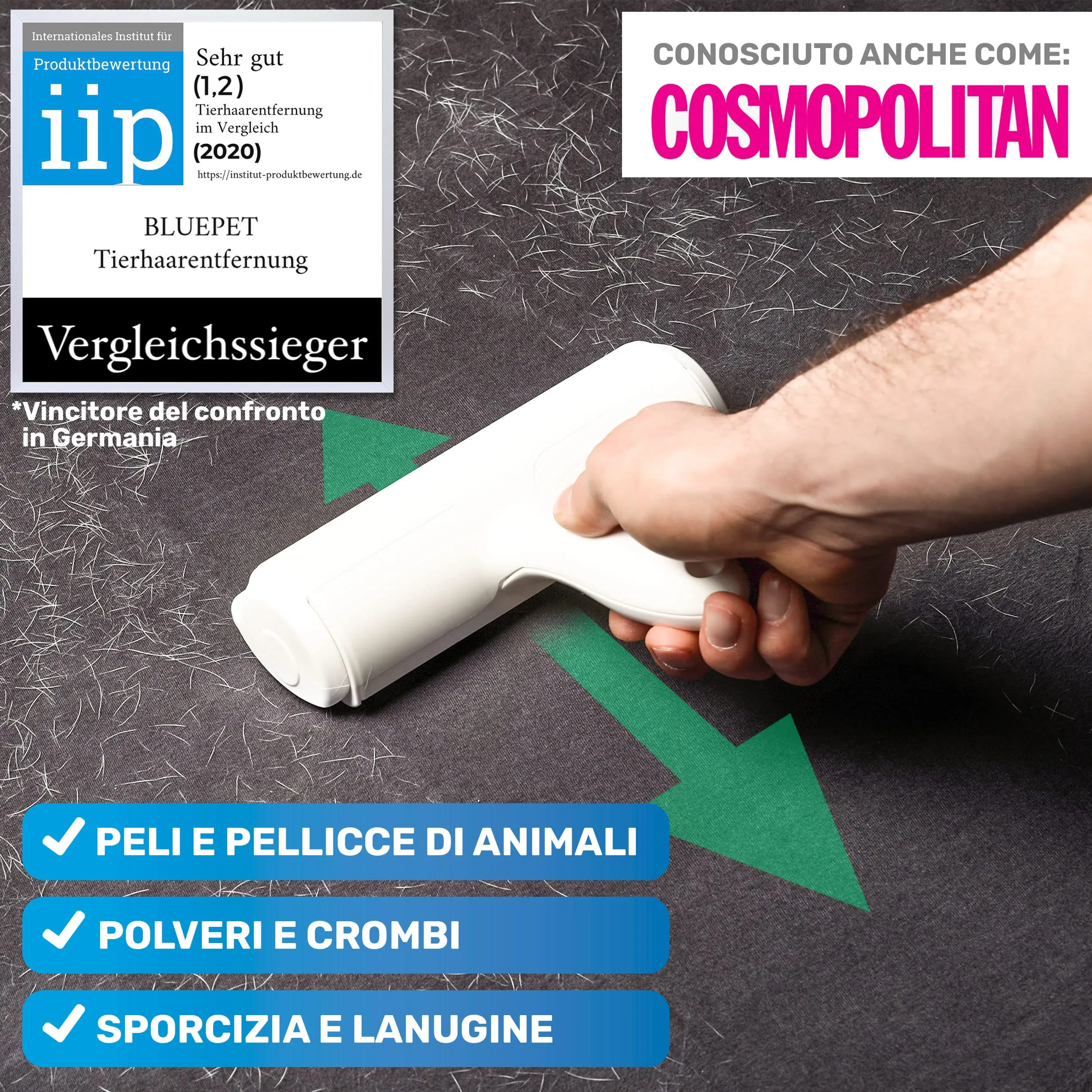 BluePet Spazzola Rimuovi Peli Animali, Riutilizzabile + Rullo Adesivo - immagine 2