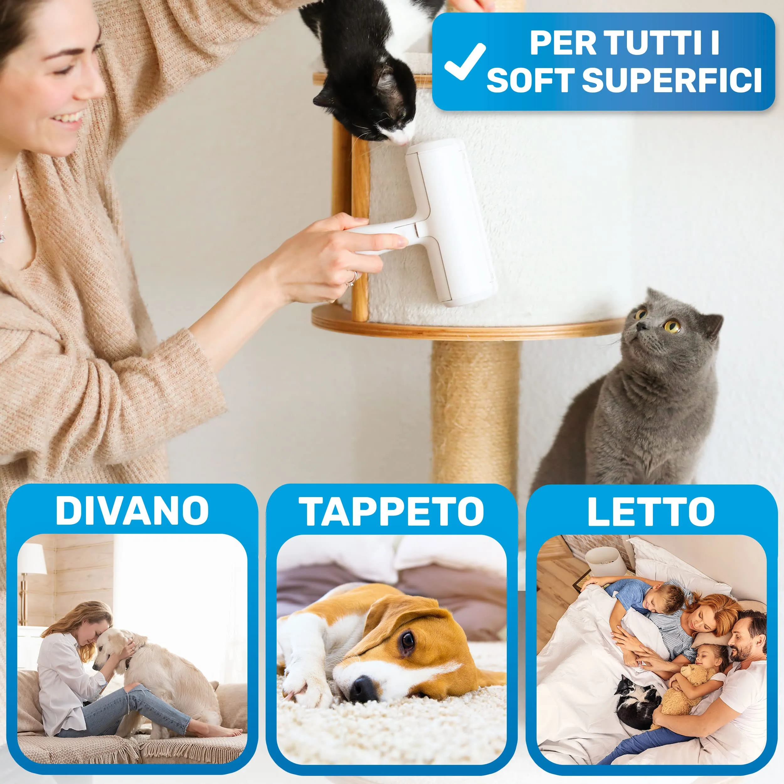 BluePet Spazzola Rimuovi Peli Animali, Riutilizzabile + Rullo Adesivo - immagine 5
