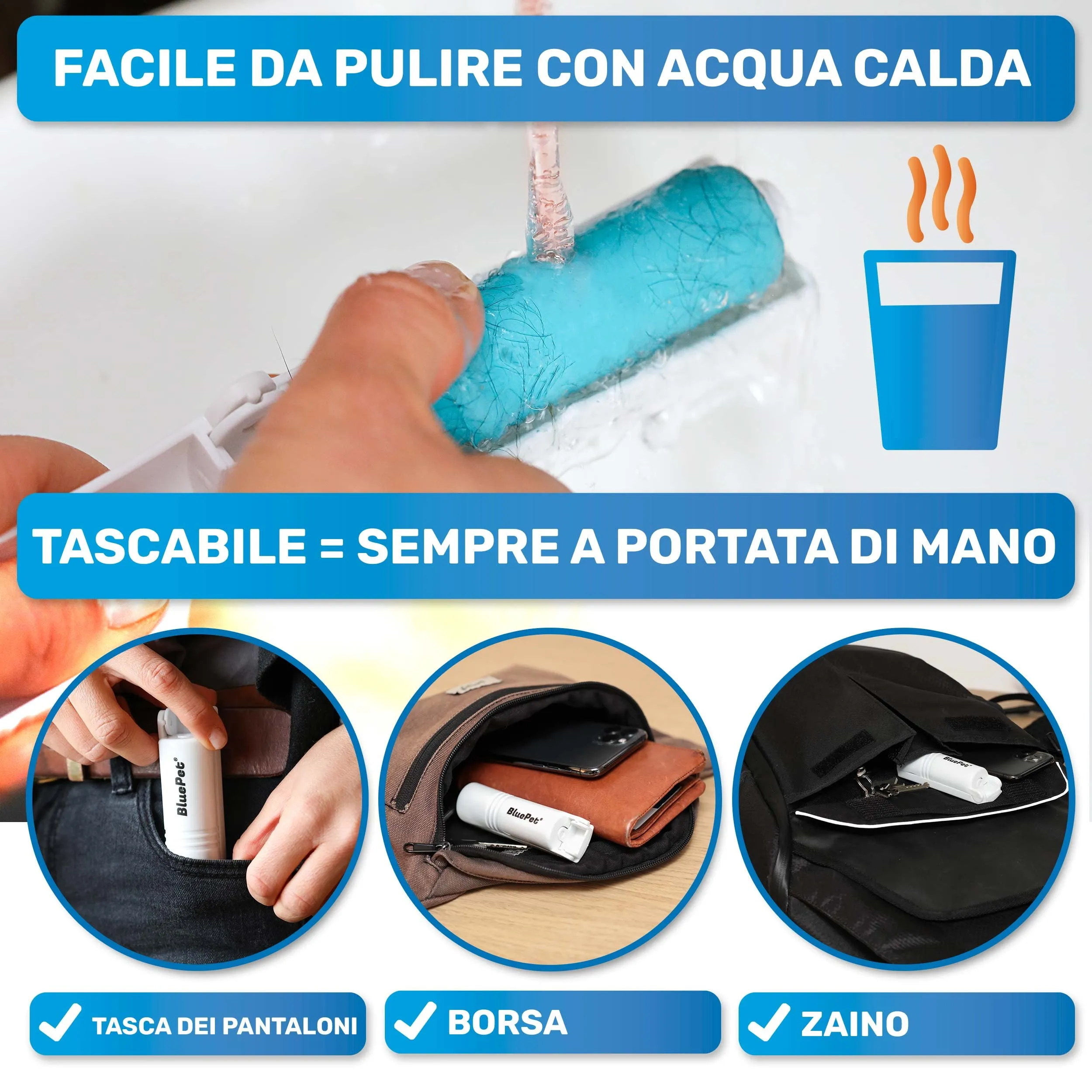 BluePet 3x Rullo Peli Animali Cani Gatti, Rimuovi Pelucchi Riutilizzabile - immagine 4