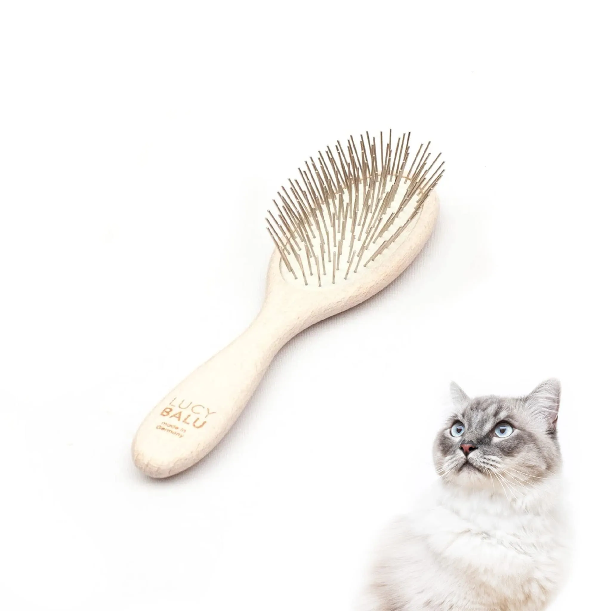 LucyBalu® Figaro Spazzola per gatti con setole metallo e legno I Bianco - immagine 1