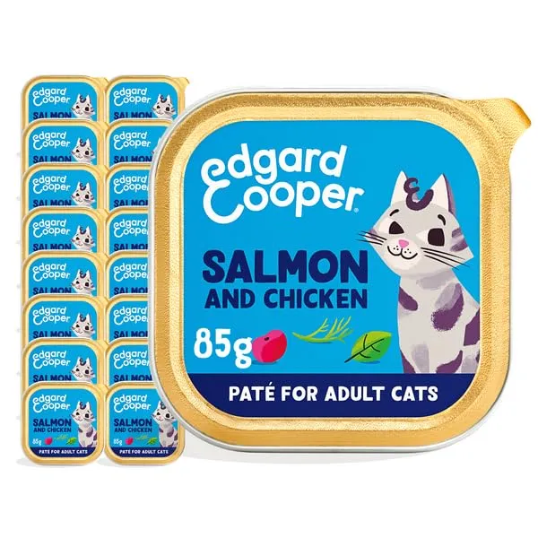 Edgard & Cooper cibo umido per gatti, (Salmone/Pollo Fresco, 85g x 16), pate gatto sterilizzati o attivo, carne fresca e ingredienti naturali, senza cereali, senza zuccheri aggiunti - immagine 1