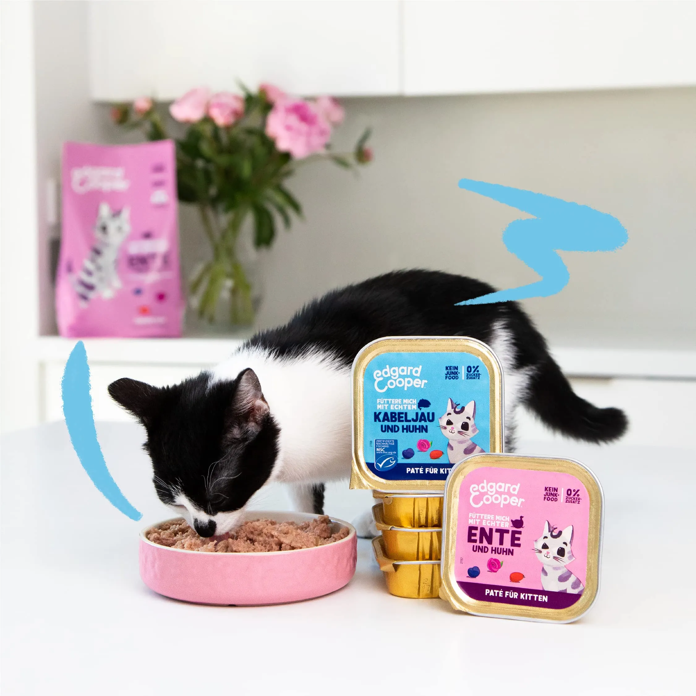 Edgard & Cooper Kitten - Cibo umido (anatra e pollo, 85 g x 16), senza cereali, pieno di carne fresca e ingredienti naturali, adatto per gatti sterilizzati e attivi, alto contenuto proteico - immagine 2