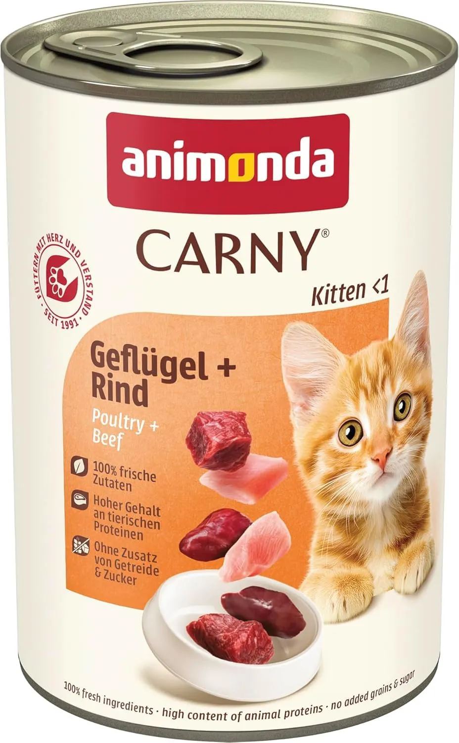 animonda Carny Kitten, cibo umido per gatti, Pollame + Manzo 12 x 400 g - immagine 1
