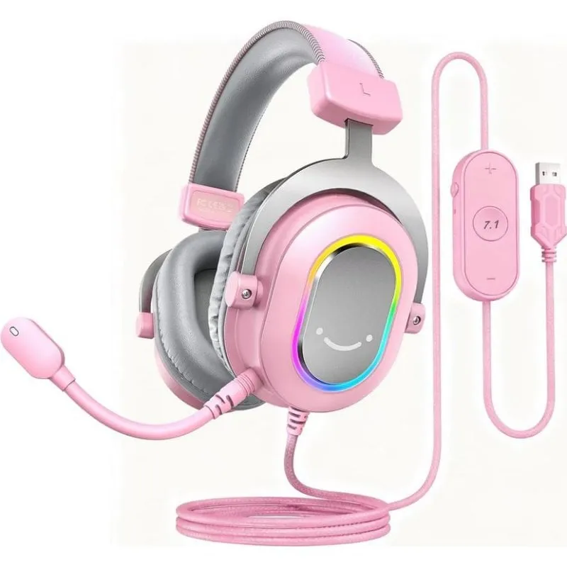 Cuffie Fifine USB cablate Surround Virtual Over Ear Gaming Rosa - immagine 1