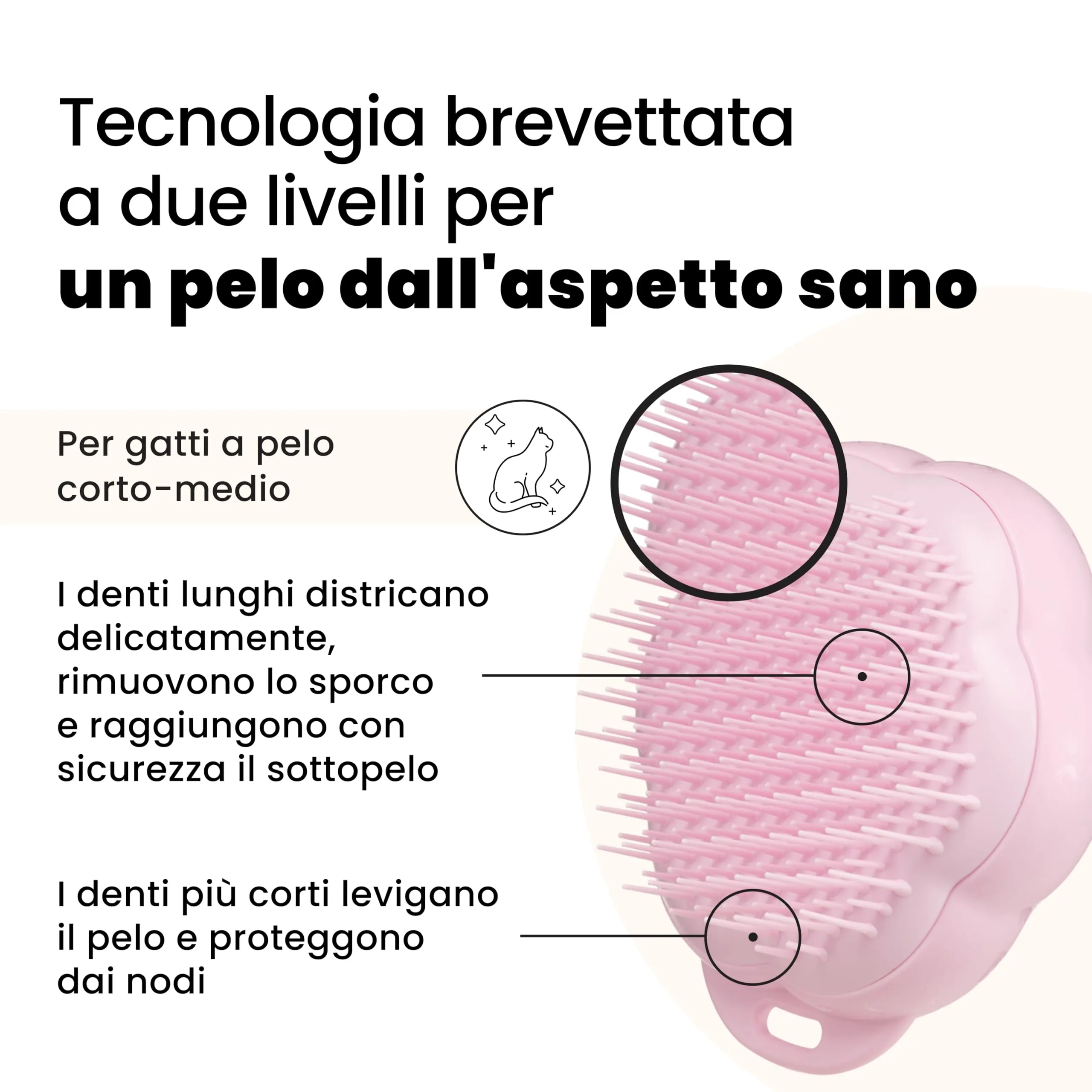 Tangle Teezer Pet Teezer Cat Brush - Animali Domestici Spazzola Gatto e Gattini - pettine cattura togli peli gatti - a doppio livello per pelo corto e medio - Dona morbidezza e lucentezza - Rosa - immagine 2