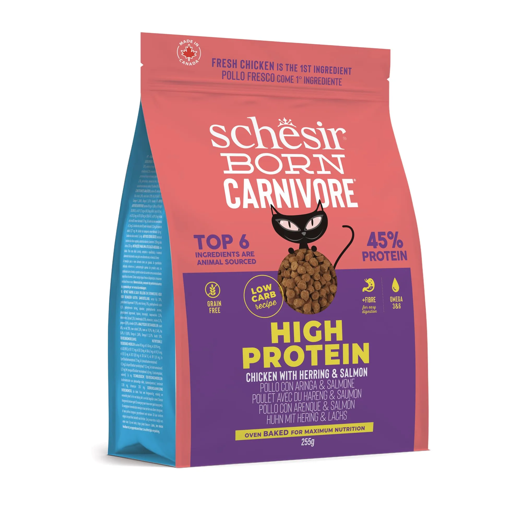 Schesir Born Carnivore, al gusto Pollo e Aringa, Crocchette per gatti adulti Cotte al forno (Sacco da 255g) - immagine 2