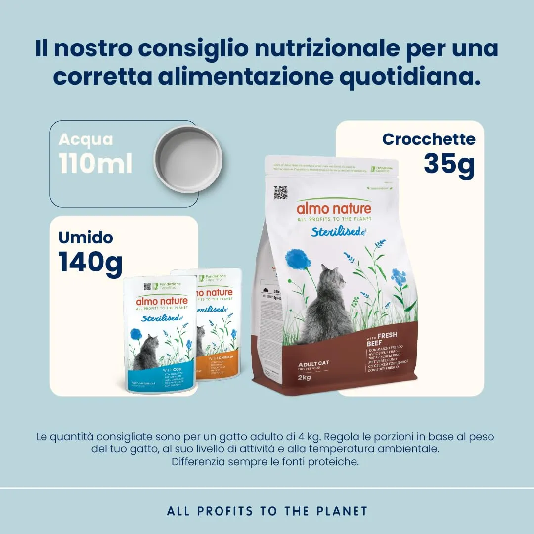 Almo Nature Sterilised - Crocchette Gatto Sterilizzato con Acciughe Fresche - A Basso Contenuto di Magnesio e con Fibre per il Controllo del Peso - Sacco da 2kg - immagine 3