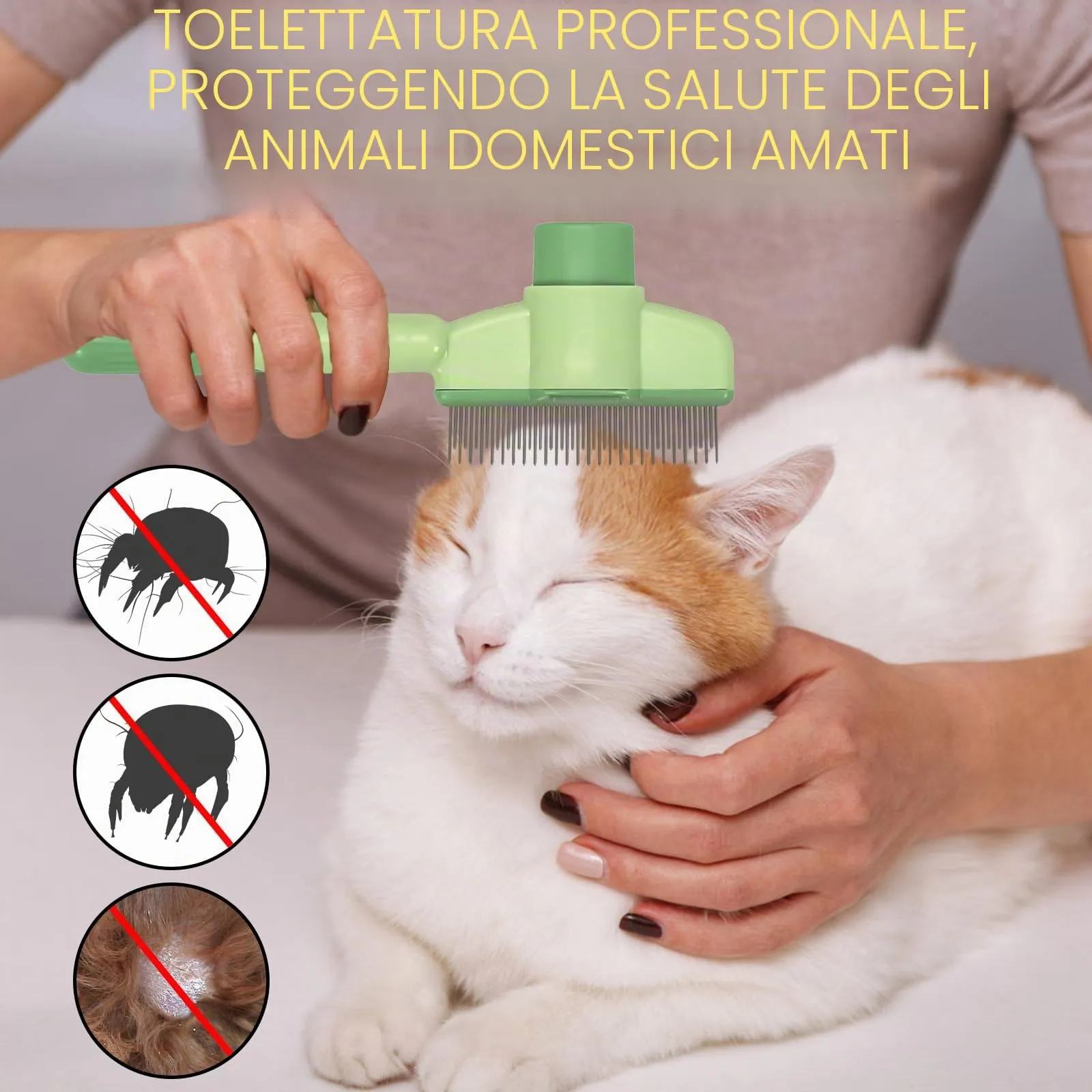 Pettine antipulci autopulente per gatti, guanti da toelettatura per animali domestici a doppio lato, pettine per gatti, spazzola autopulente per gatti, pettine per pulci, per cani e gatti - immagine 5