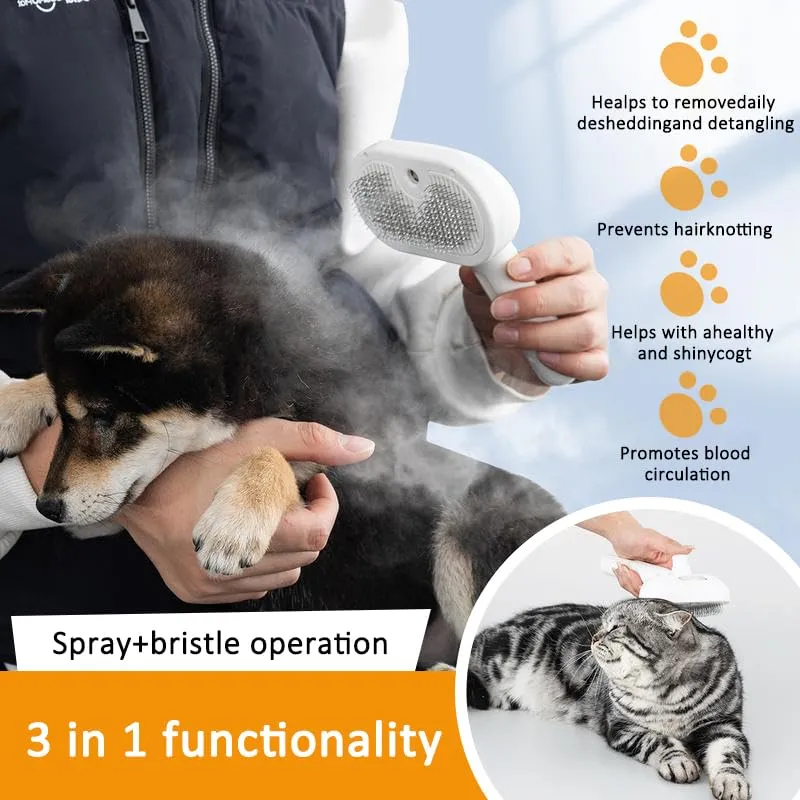 Spazzola a Vapore per Gatti, Spazzola Spray Multiuso per Cani e Gatti per la Perdita Del Pelo, Toelettatura Massaggiante, per Tutti Gli Animali a Pelo Lungo e Corto, Bianco - immagine 3