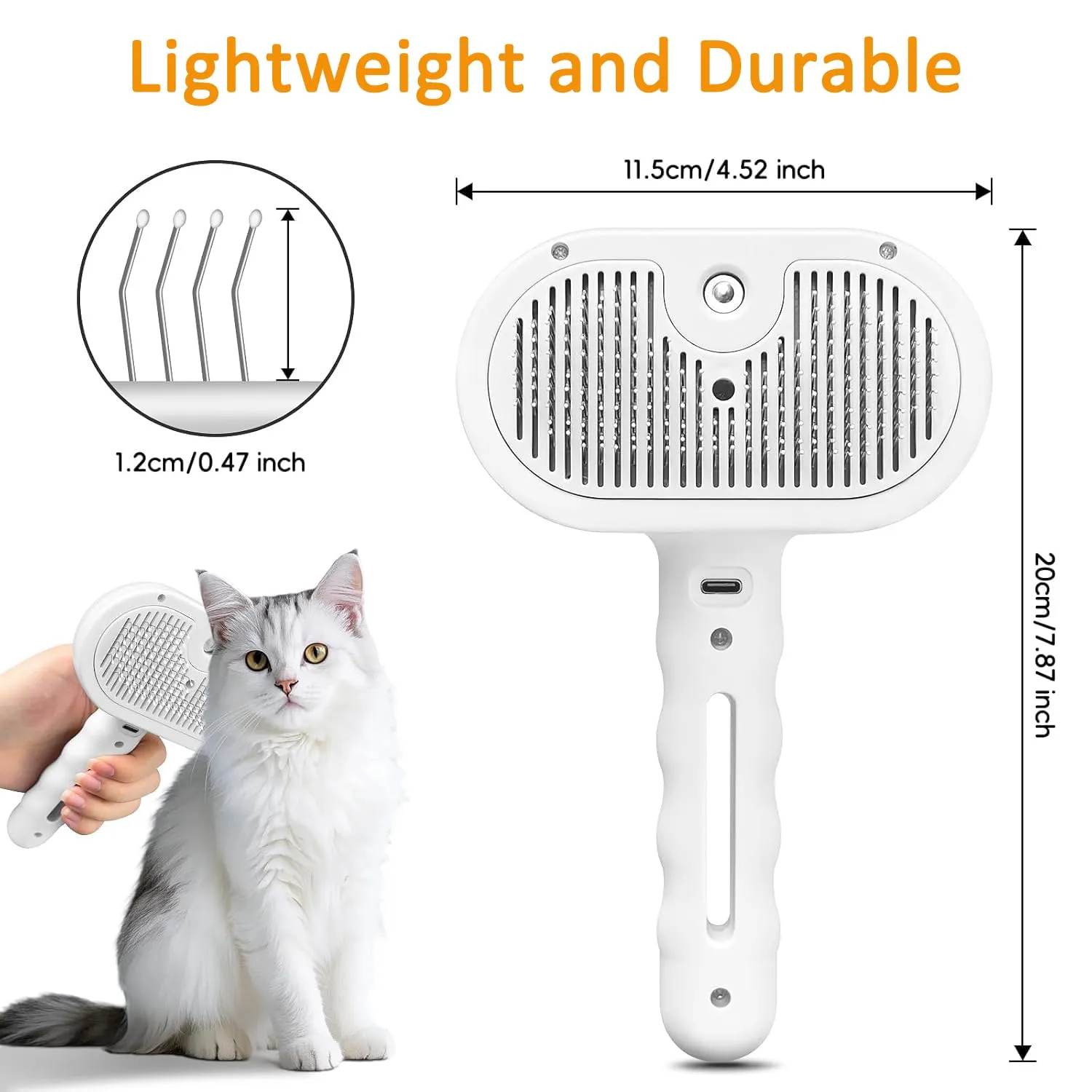 Spazzola a Vapore per Gatti, Spazzola Spray Multiuso per Cani e Gatti per la Perdita Del Pelo, Toelettatura Massaggiante, per Tutti Gli Animali a Pelo Lungo e Corto, Bianco - immagine 8