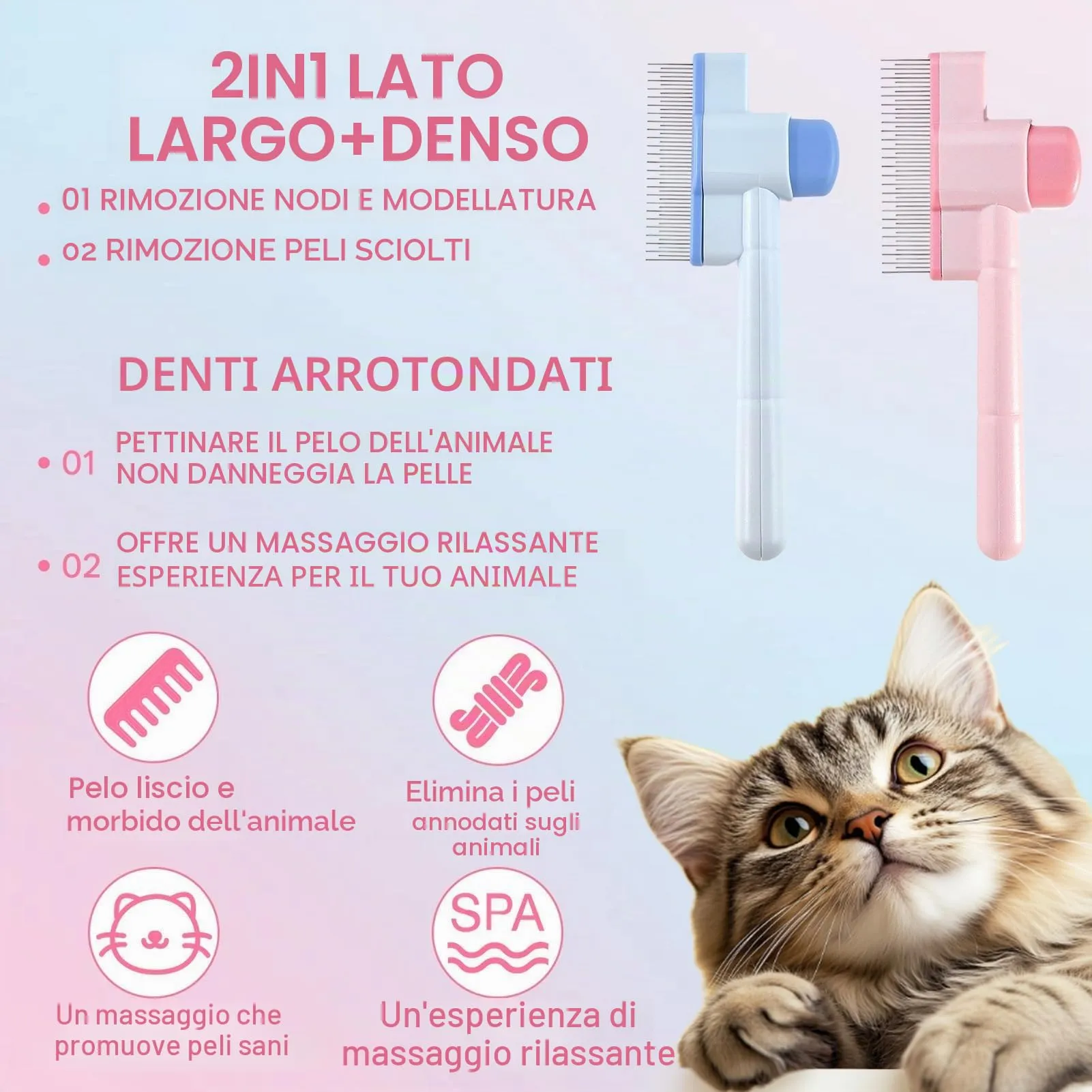 2 Pezzi Spazzola per Pelliccia per Gatto, Spazzola per Gatti Autopulente, Spazzola per Pulizia Profonda Antipulci per Gatti, Spazzola per Pelliccia per Animali Domestici con Pulsante di Rilascio - immagine 4