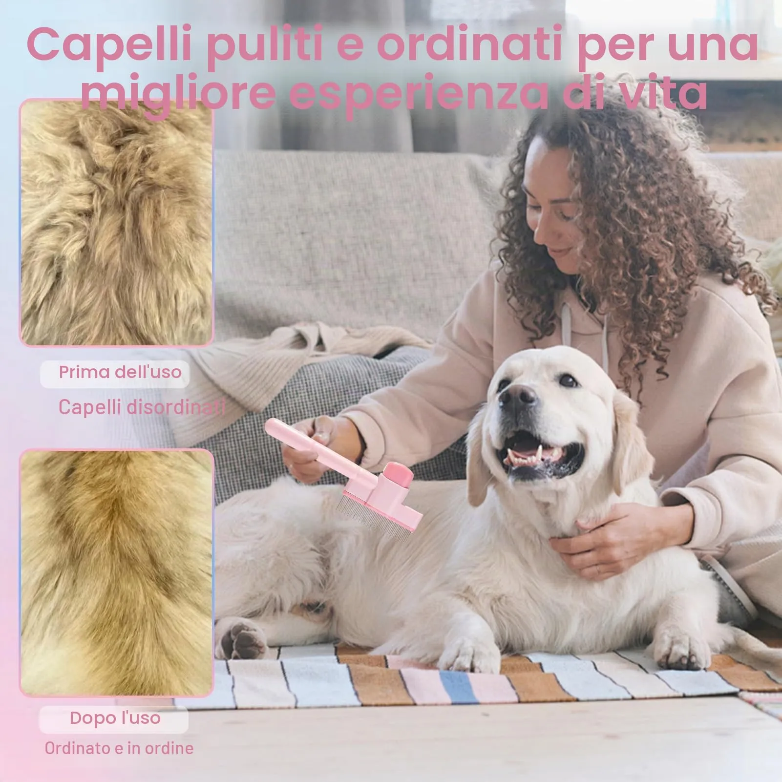 2 Pezzi Spazzola per Pelliccia per Gatto, Spazzola per Gatti Autopulente, Spazzola per Pulizia Profonda Antipulci per Gatti, Spazzola per Pelliccia per Animali Domestici con Pulsante di Rilascio - immagine 5