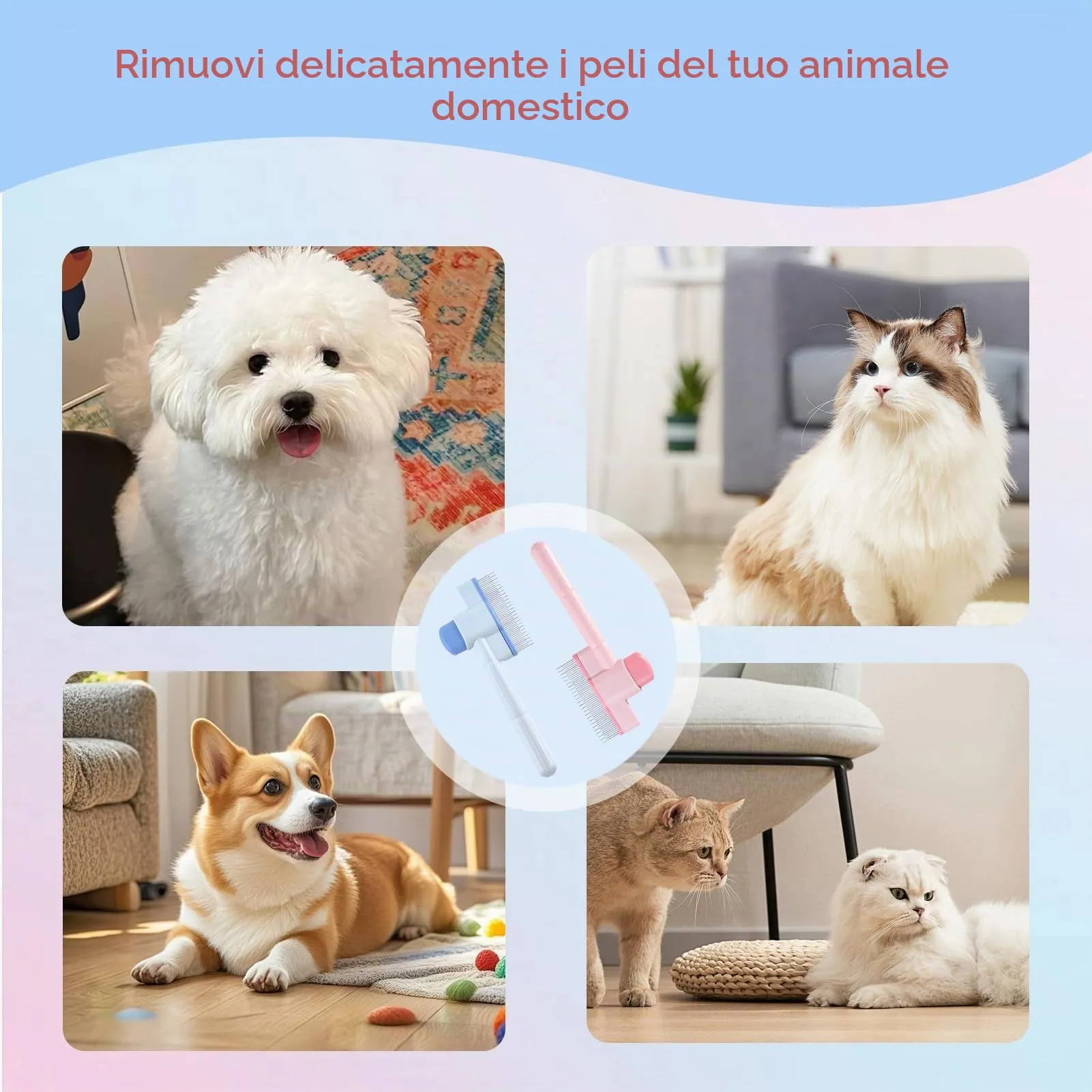 2 Pezzi Spazzola per Pelliccia per Gatto, Spazzola per Gatti Autopulente, Spazzola per Pulizia Profonda Antipulci per Gatti, Spazzola per Pelliccia per Animali Domestici con Pulsante di Rilascio - immagine 6