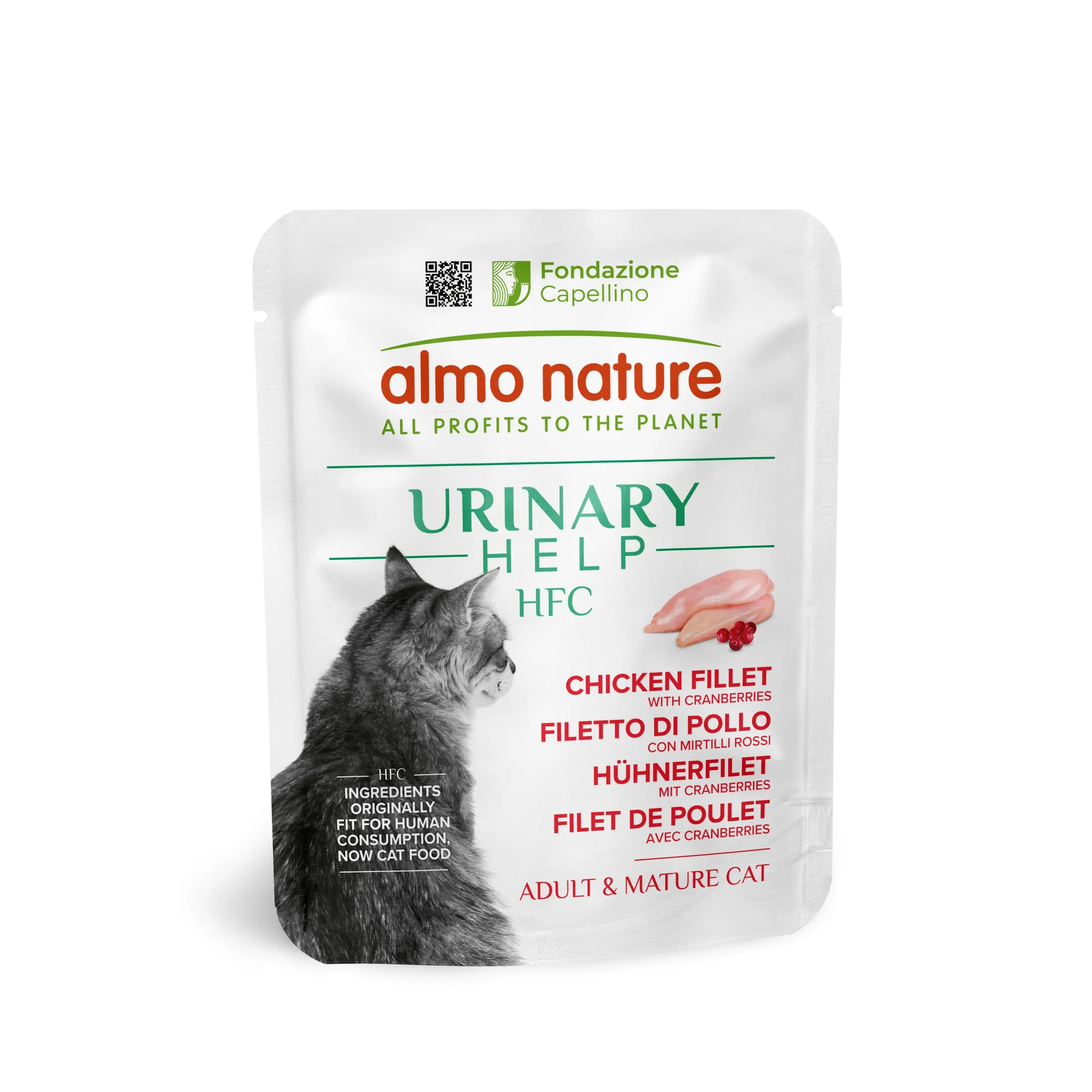 Almo Nature HFC Urinary Help - Cibo Umido per Gatti - Supporto Vie Urinarie - Filetto di Pollo e Mirtilli Rossi - Human Grade, Monoproteico, Gluten Free - 24x50g - immagine 1