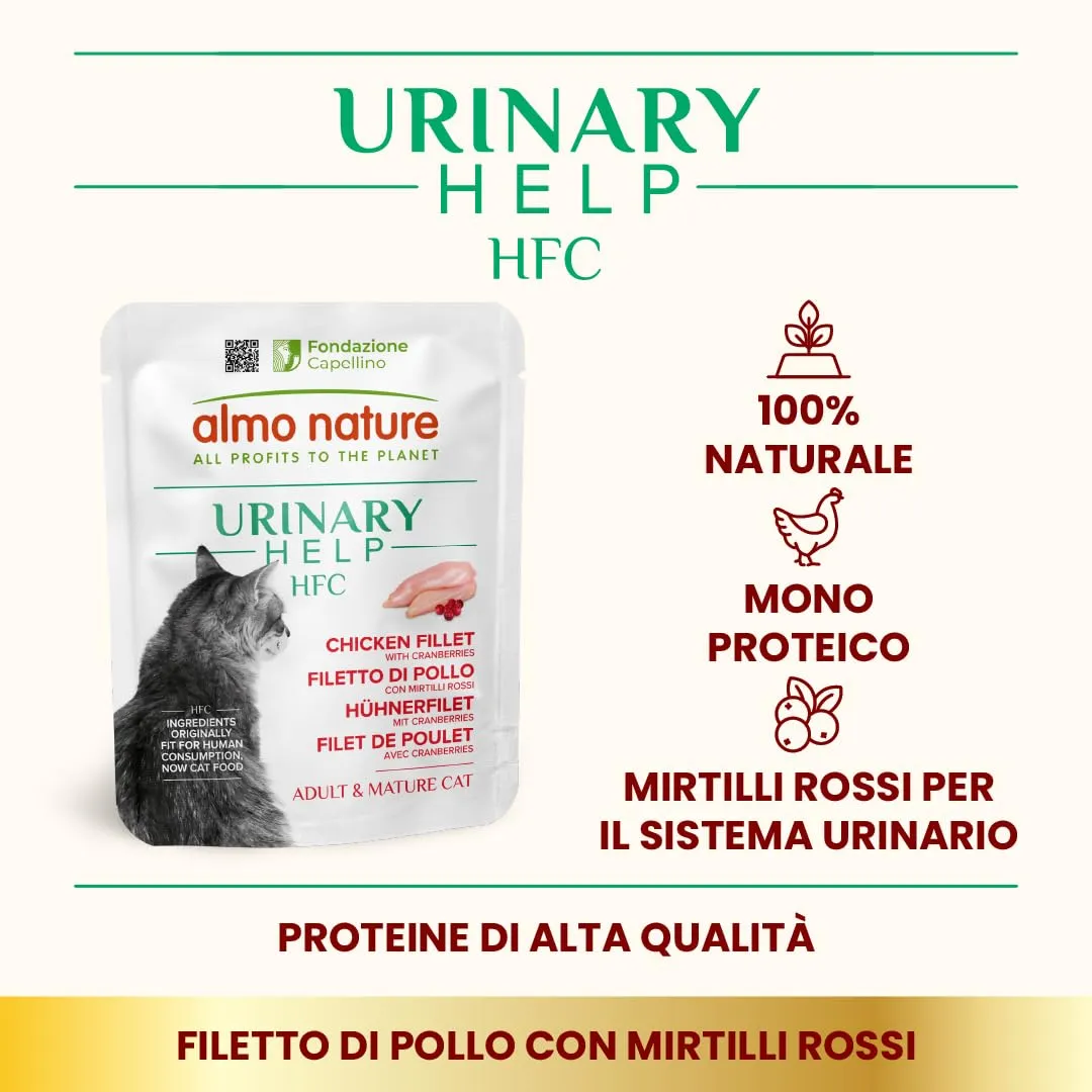 Almo Nature HFC Urinary Help - Cibo Umido per Gatti - Supporto Vie Urinarie - Filetto di Pollo e Mirtilli Rossi - Human Grade, Monoproteico, Gluten Free - 24x50g - immagine 2