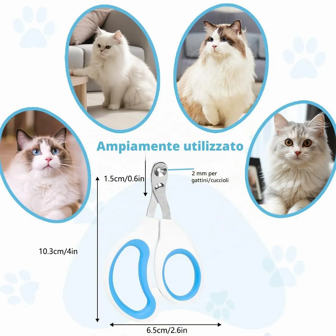 Tagliaunghie Gatto Realizzato in acciaio inossidabile, Professionale Taglia Unghie Gatto Con Foro Di Posizionamento, Taglia Unghie Per Gatti Domestici (Singolo foro, Blu) - immagine 2