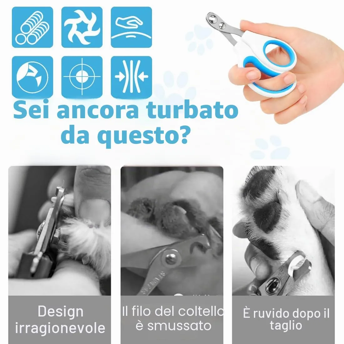Tagliaunghie Gatto Realizzato in acciaio inossidabile, Professionale Taglia Unghie Gatto Con Foro Di Posizionamento, Taglia Unghie Per Gatti Domestici (Singolo foro, Blu) - immagine 3