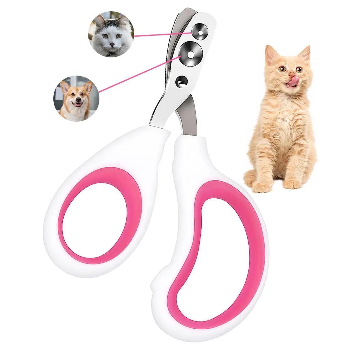 Tagliaunghie Gatto Realizzato in acciaio inossidabile, Professionale Taglia Unghie Gatto Con Foro Di Posizionamento, Taglia Unghie Per Gatti Domestici (Doppio foro, Rosa) - immagine 1