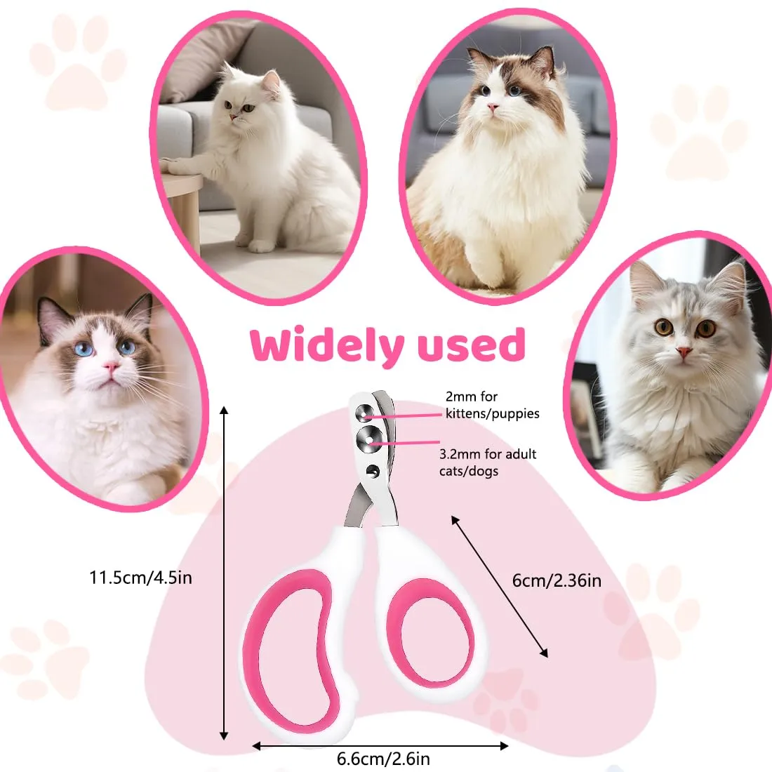 Tagliaunghie Gatto Realizzato in acciaio inossidabile, Professionale Taglia Unghie Gatto Con Foro Di Posizionamento, Taglia Unghie Per Gatti Domestici (Doppio foro, Rosa) - immagine 2