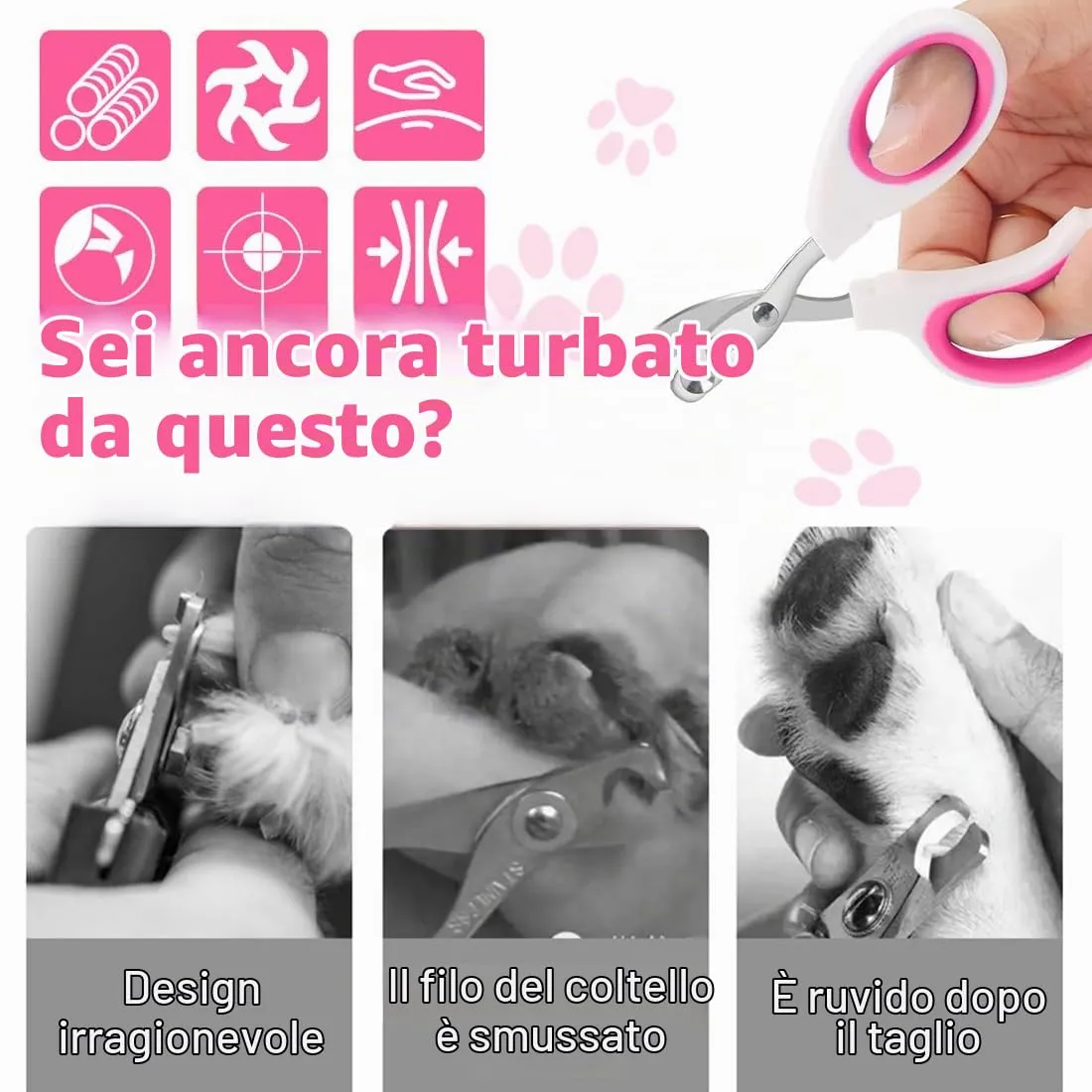 Tagliaunghie Gatto Realizzato in acciaio inossidabile, Professionale Taglia Unghie Gatto Con Foro Di Posizionamento, Taglia Unghie Per Gatti Domestici (Doppio foro, Rosa) - immagine 3