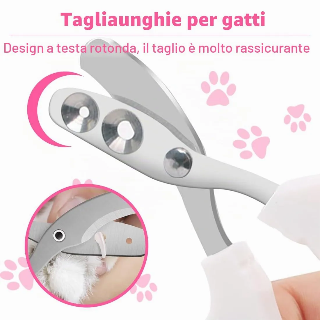 Tagliaunghie Gatto Realizzato in acciaio inossidabile, Professionale Taglia Unghie Gatto Con Foro Di Posizionamento, Taglia Unghie Per Gatti Domestici (Doppio foro, Rosa) - immagine 5