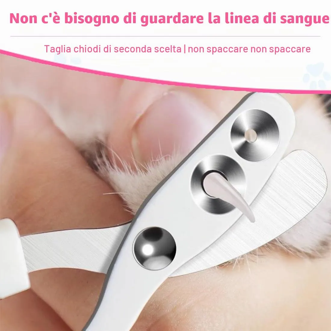 Tagliaunghie Gatto Realizzato in acciaio inossidabile, Professionale Taglia Unghie Gatto Con Foro Di Posizionamento, Taglia Unghie Per Gatti Domestici (Doppio foro, Rosa) - immagine 6