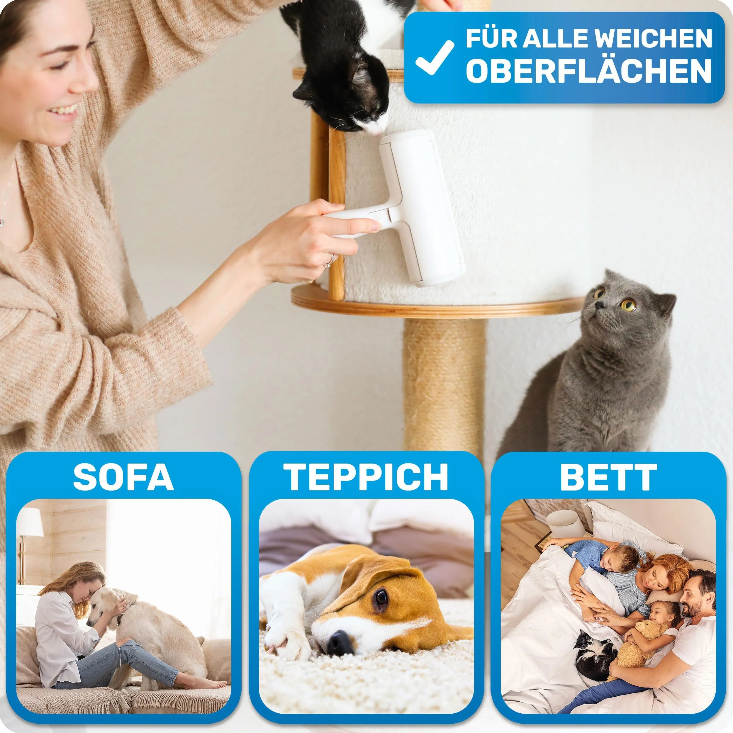 BluePet Spazzola Rimuovi Peli Animali, Riutilizzabile + Guanto Leva Pelo - immagine 5