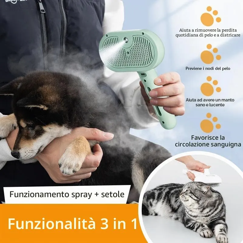 Spazzola a Vapore per Gatti, Spazzola Spray Multiuso per Cani e Gatti per la Perdita Del Pelo, Toelettatura Massaggiante, per Tutti Gli Animali a Pelo Lungo e Corto, Verde Chiaro - immagine 3