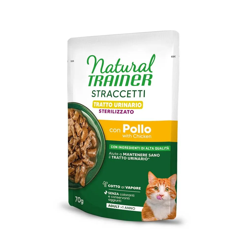 Natural Trainer Tratto Urinario - Cibo umido per gatti adulti sterilizzati - Straccetti con Pollo - 28 bustine da 70g - immagine 2