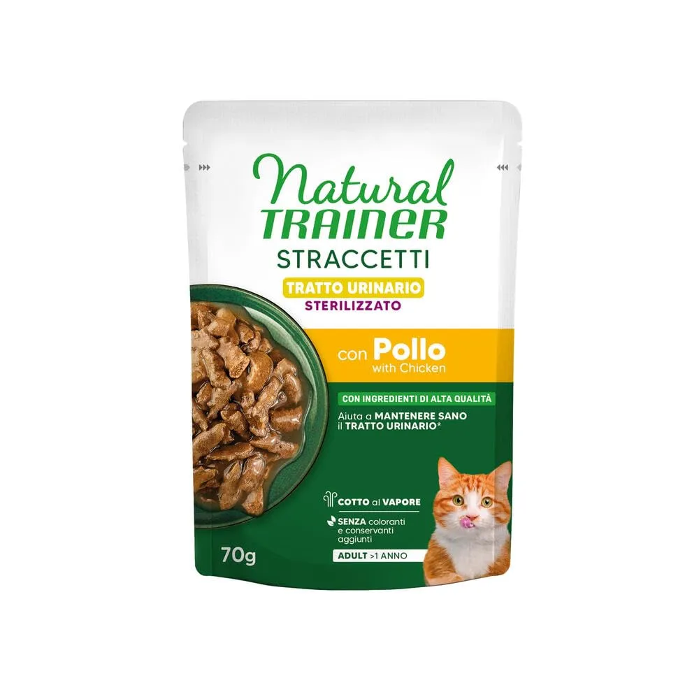 Natural Trainer Tratto Urinario - Cibo umido per gatti adulti sterilizzati - Straccetti con Pollo - 28 bustine da 70g - immagine 3