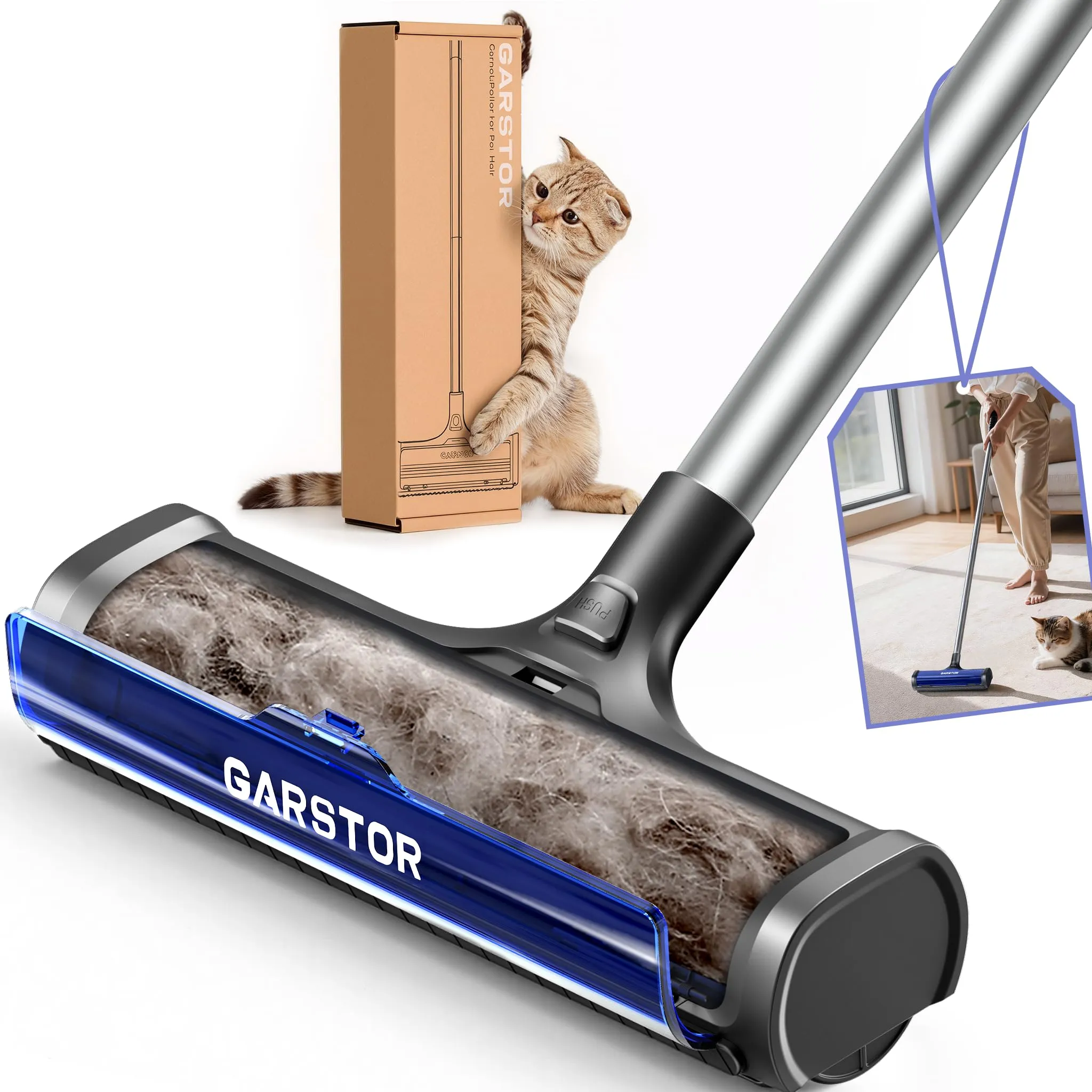 Garstor Spazzola Tappeti Peli Animali, Rullo Peli Animali Manico 1,5m - immagine 1