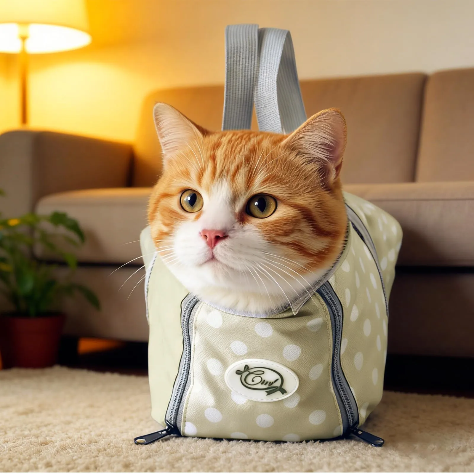 Cinf Borsa per la cura dei gatti, supporto delicato durante il bagno e la cura, versatile, per visite veterinarie, cura dentale, taglio artigli e viaggi in auto, taglia M, beige a pois - immagine 6