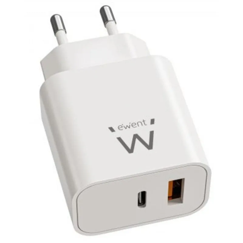 Caricatore Rapido Ewent EW1318 20W USB-C PD e USB-A QC GaN Compatta - immagine 1