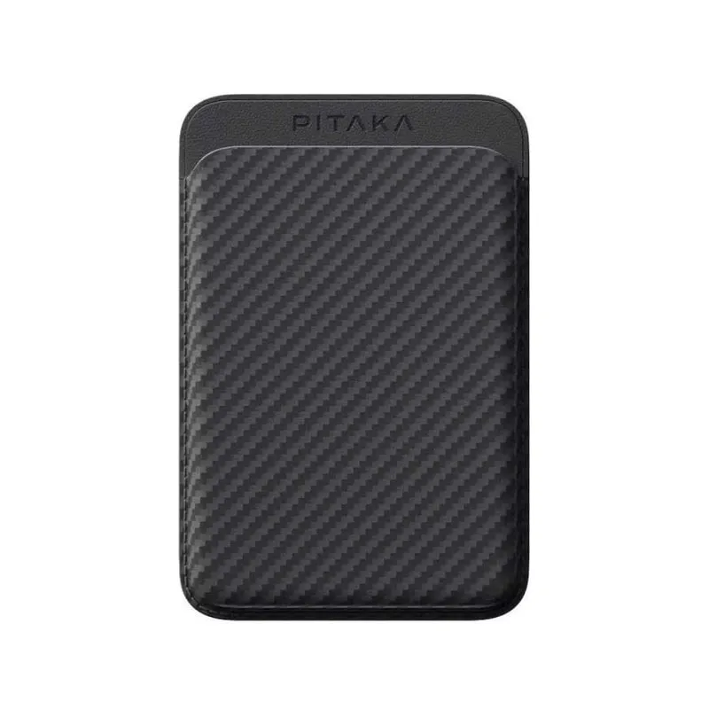 Portacarte Magnetico Pitaka Tessuto Nero/Grigio Compatibile Anello Magnetico - immagine 1
