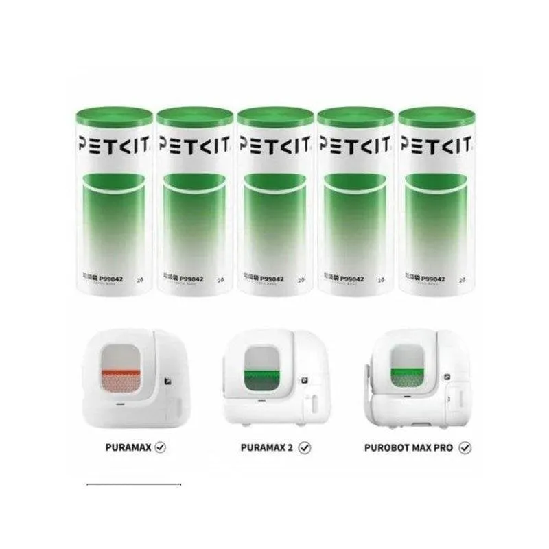 Sacchetto per Lettiera Petkit Pack 5 Rotoli 8 L Chiusura Cordino Verde - immagine 1