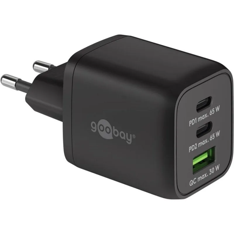 Caricatore USB-C PD 65W 3 Porte GaN Nero Goobay 64753 - immagine 1