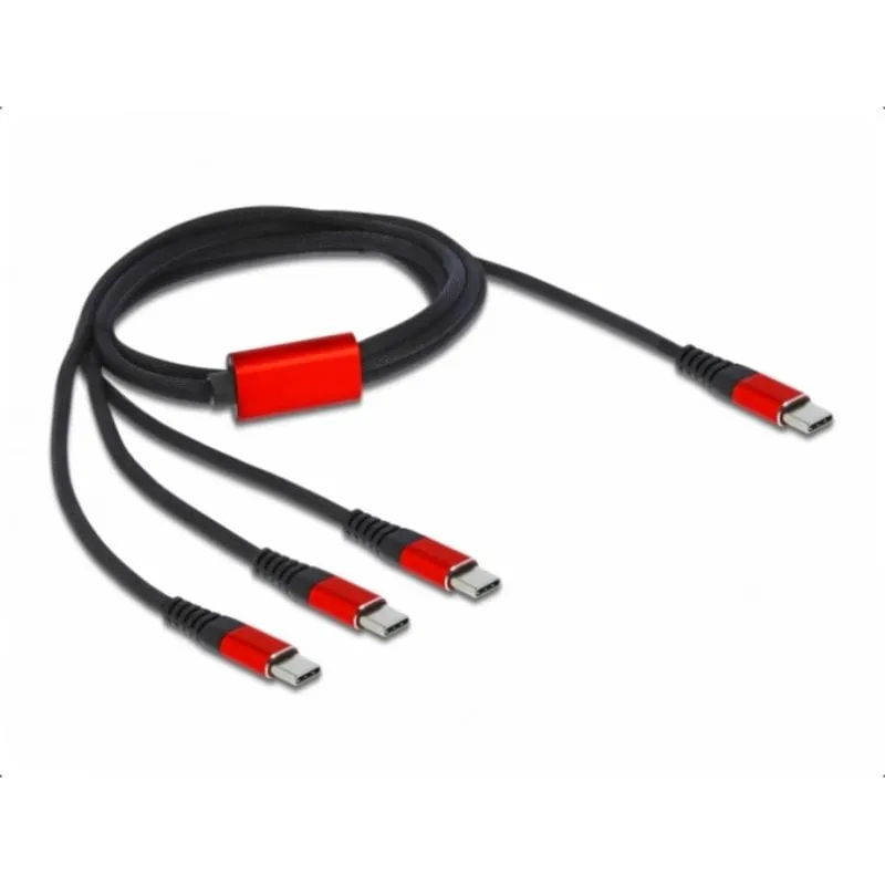 Cavo di ricarica USB 3 in 1 DeLOCK USB Type-C a 3 x USB Type-C 1 m nero/rosso - immagine 1