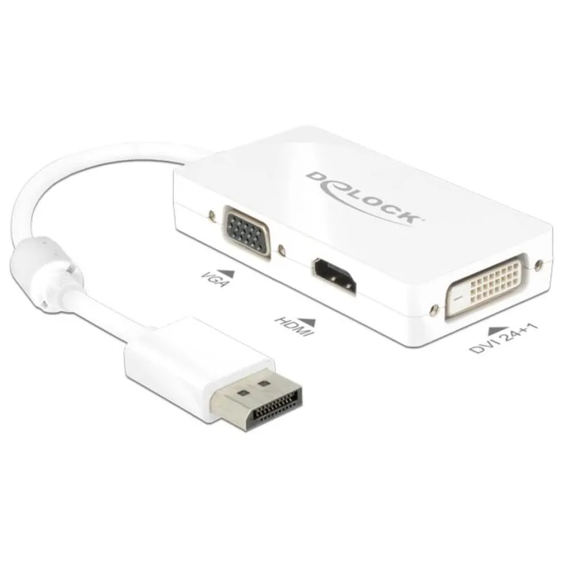 Adattatore DisplayPort a VGA+HDMI+DVI-D DeLOCK 0,16 m Bianco - immagine 1