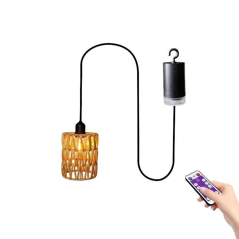 Lampada Sospesa Autrucker in Rattan Intrecciato con Telecomando, Pile, E27 (Luce Calda) - immagine 1