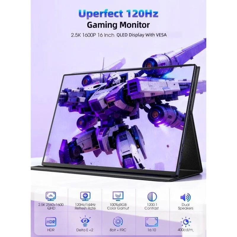 Monitor PC Uperfect QLED 16" QHD+ 120Hz QLED USB-C Mini HDMI 16:10 Portatile - immagine 1