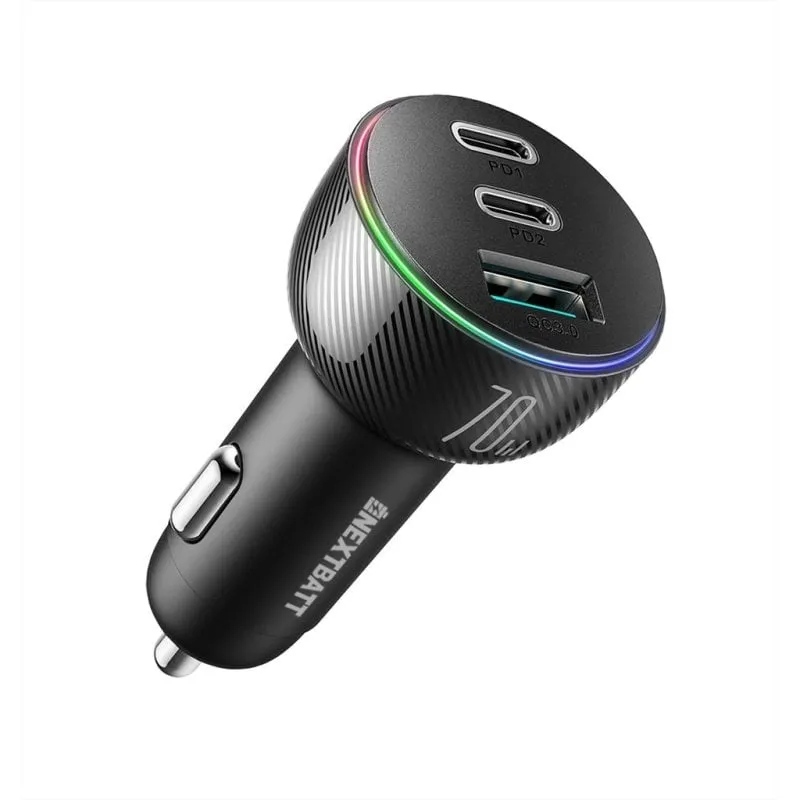 Caricatore auto Nextbatt Led 70W PD USB-A 2x USB-C Nero - immagine 1